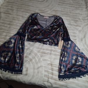 Boho Hippie Velvet Crop NWT